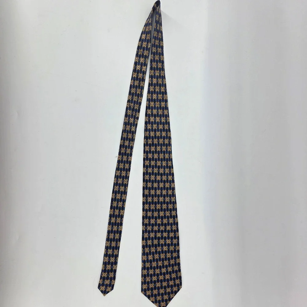 Modela Collection Mens 100 Silk Tie Navy‎ Blue Gold Floral Patterned Necktie